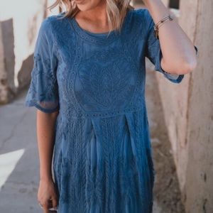 Selena Lace Gown in Dusty Blue